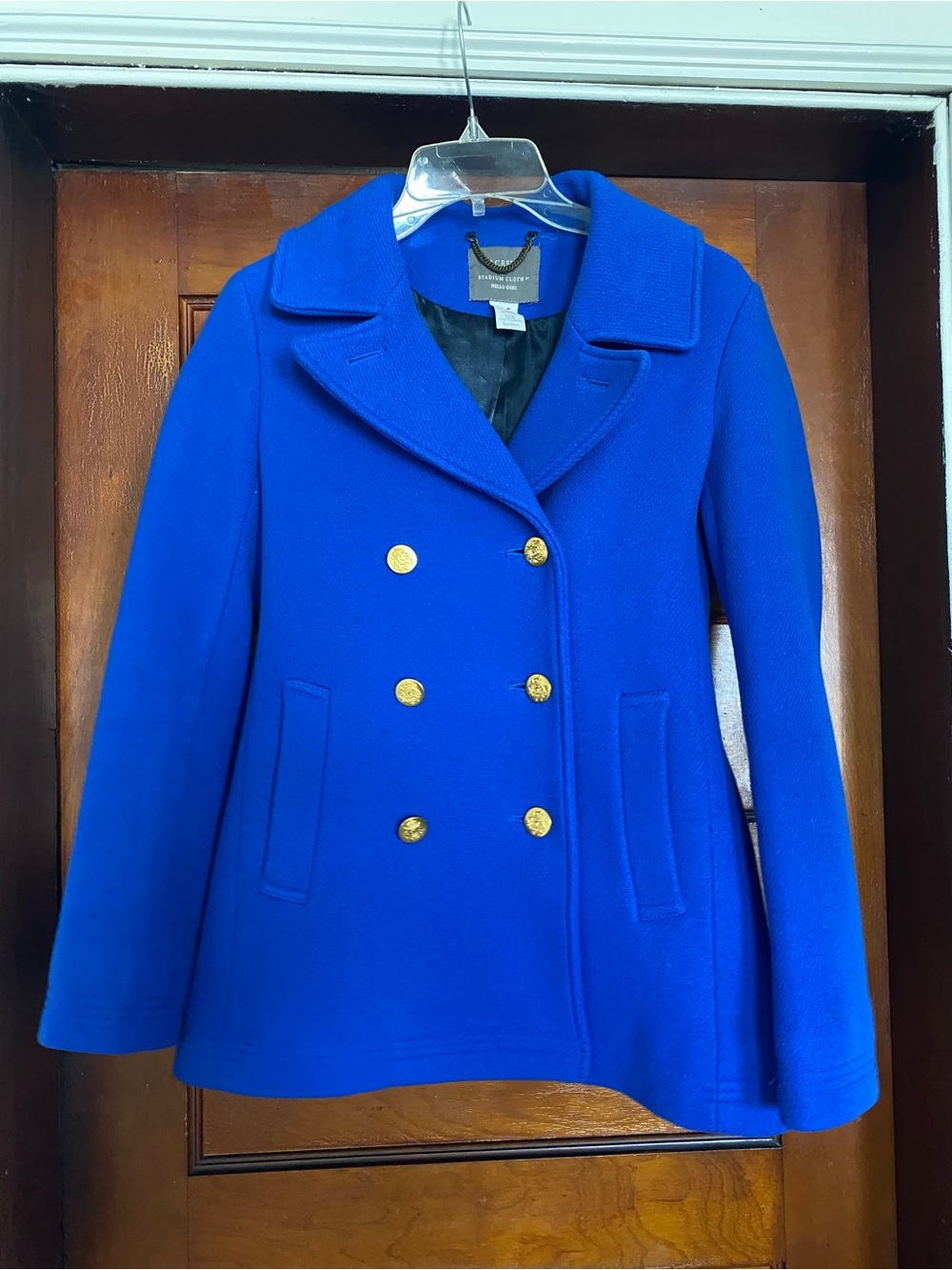 J. Crew Wool Double-Breasted Peacoat in Cobalt Blue